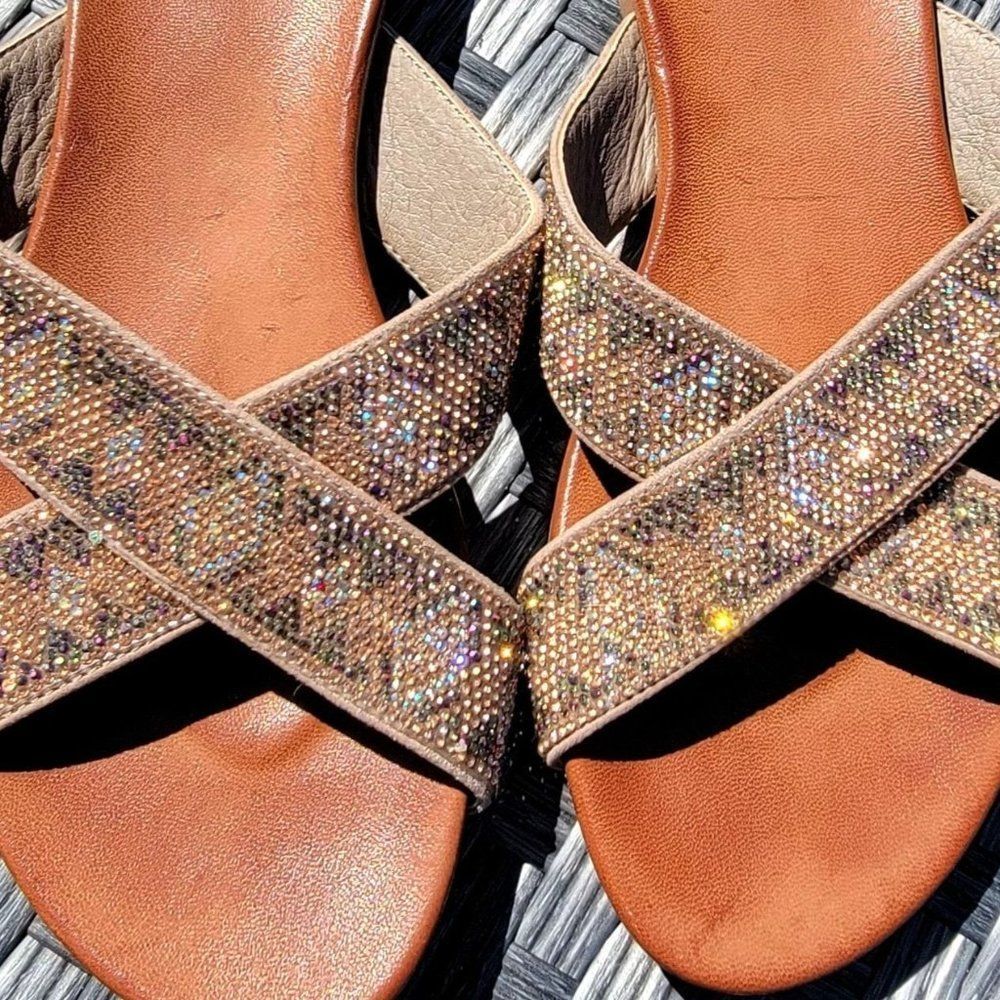 Yellowbox Sandals Bali Womens 6.5 Flat Slides Metallic Rhinestone Bling Slip On - Picture 8 of 10